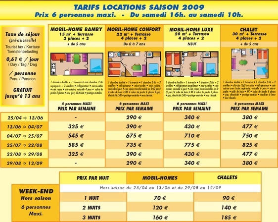 tarifs 2009 camping mediterranee valras