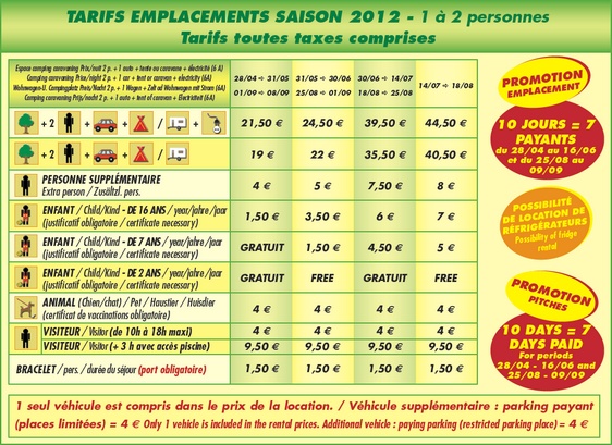 tarifs des emplacements méditerranée