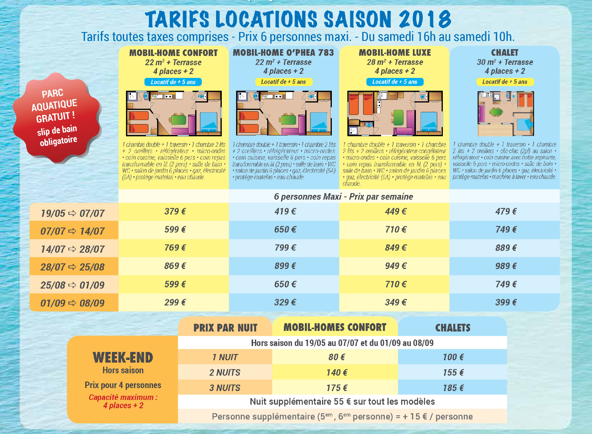 tarifs des locations camping méditerranée